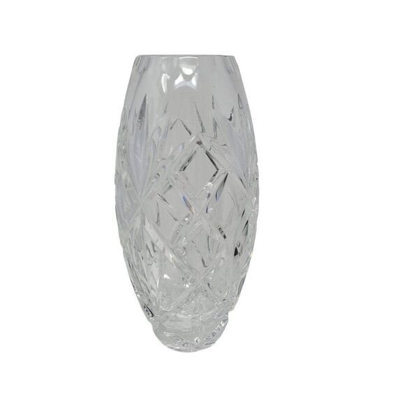 Vintage Carved Crystal Vase 6" Diamond Star Sparkle Narrow Oval Flower Vase - Picture 1 of 10